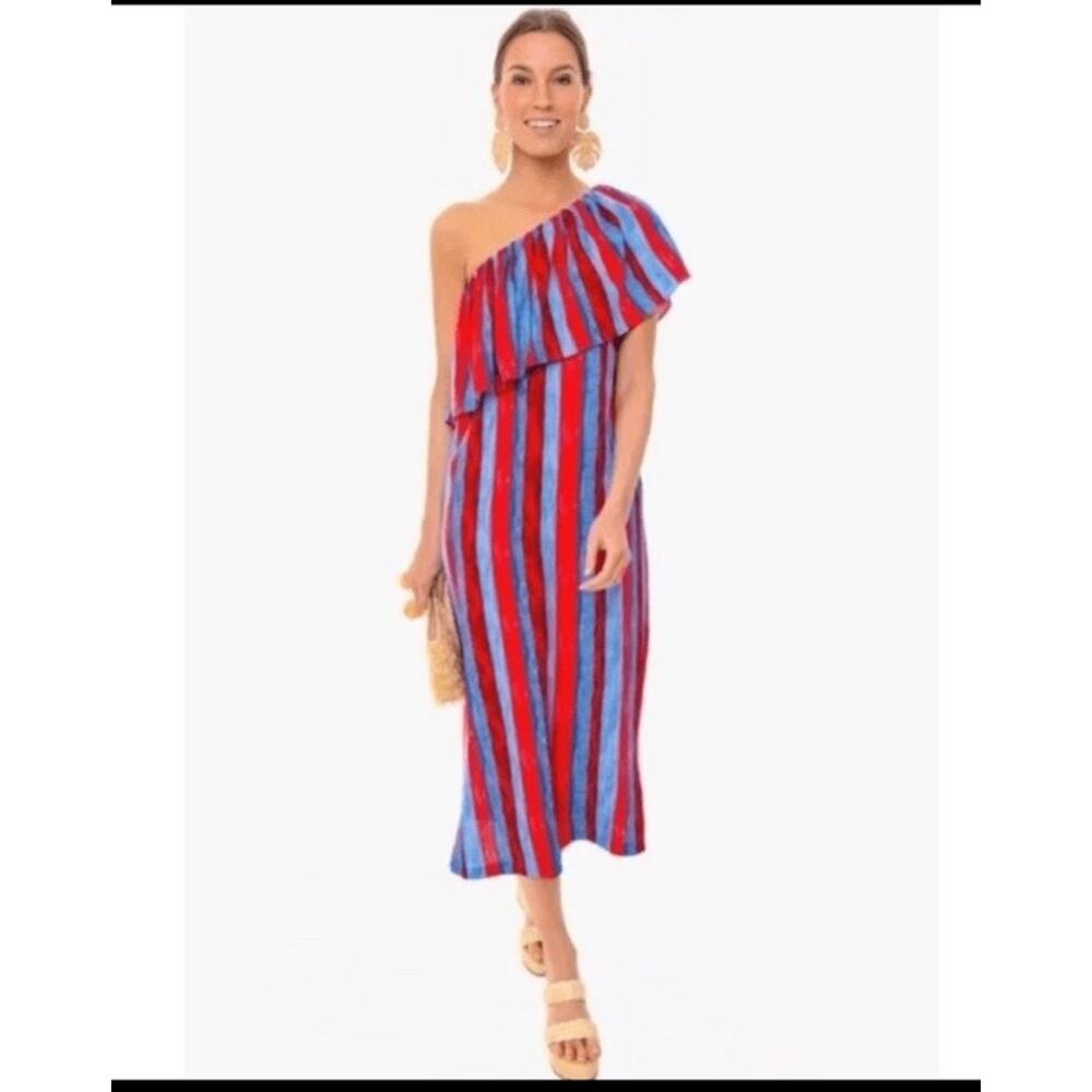 Tuckernuck Pomander Place Painterly Stripe Florencia One Shoulder Midi Dress XS